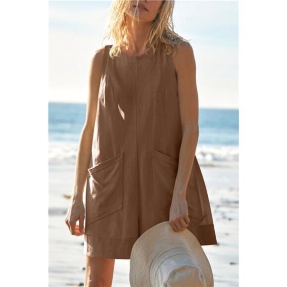 Lovelet Round Neck Sleeveless Romper with Pockets - Picture 11 of 16